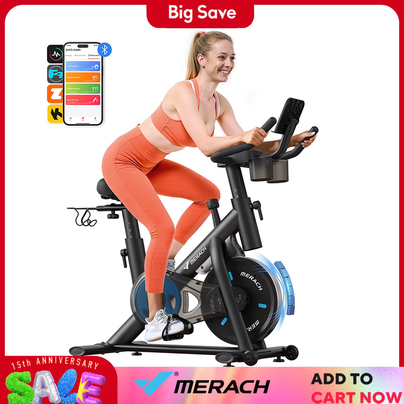 MERACH Exercise Bike Brake Pad/Magnetic Stationary Bike with Exclusive App Low Noise Indoor Cycling Bike with Fitness Courses B2 - Main Image