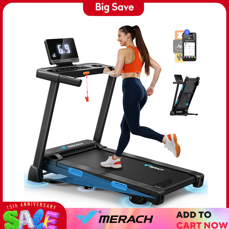 MERACH Foldable Treadmill T12B1 Incline Quiet Treadmills Double Deck Technology 4 Silicone Shock Cushion Heart Rate Monitoring - Main Image
