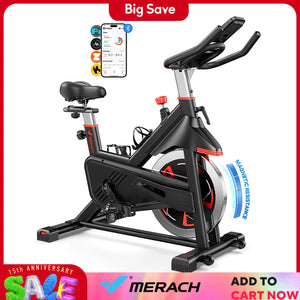 MERACH Exercise Bike S38 Indoor Cycling Magnetic Resistance Exclusive App 300lbs Capacity Comfortable Seat for Home&Weight Loss