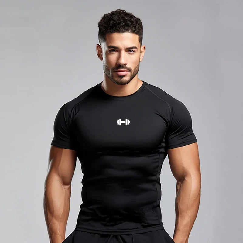 Compression Running T-shirt Mens Summer Slim Fit Sportswear Elastic Quick Dry Sports Tops Tee Athletic Gym Workout Shirts Men - Main Image