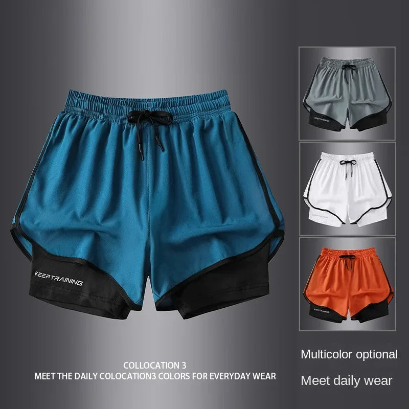 【 S-5XL 】2025 Sports Three Piece Pants Summer Popular Anti glare Double layered Sports Shorts for Men and Women Couples Ru - Main Image