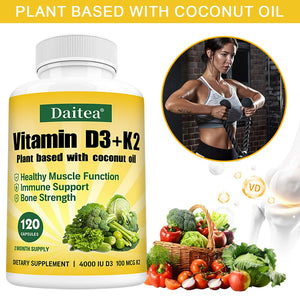 Vitamin D3 4000IU K2 100mcg Capsules Organic Coconut Oil Natural Ingredient,for Bone, Muscle Health, Promotes Immune Supplements