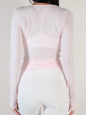 Women s Ballet Wrap Tops Solid Stylish V Neck Long Sleeve Workout T-Shirt for Yoga and Pilates Practice