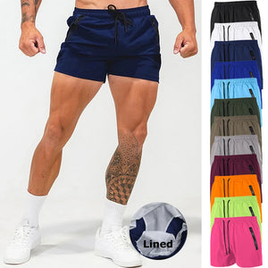 Men's Gym Workout Running Shorts with Zipper Pockets Mesh Liner Summer Sports Athletic Quick Dry Stretchy Shorts Swim Trunks