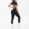 Short Sleeved Fitness Jumpsuit for Woman Bodysuits Backless Solid Color Scrunch One-Piece Suit Half Zipper Gym Yoga Sets Womens - Thumbnail 11