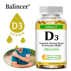 Balincer Vitamin D3 5000 IU (125 Mcg), Dietary Supplement for Bone, Teeth, Muscle and Immune Health Support, 30/60/120 Softgels