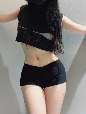Simple Black Dance Fitness Running Ultra Short Sports Casual Shorts Female Summer Tight Low Waist Sexy Korean US8F