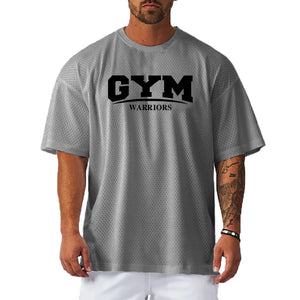 Oversized Loose Running T-Shirts Mens Gym Warriors Fitness Sports Half Sleeve T Shirt Summer Mesh Quick Dry Breathable Clothing