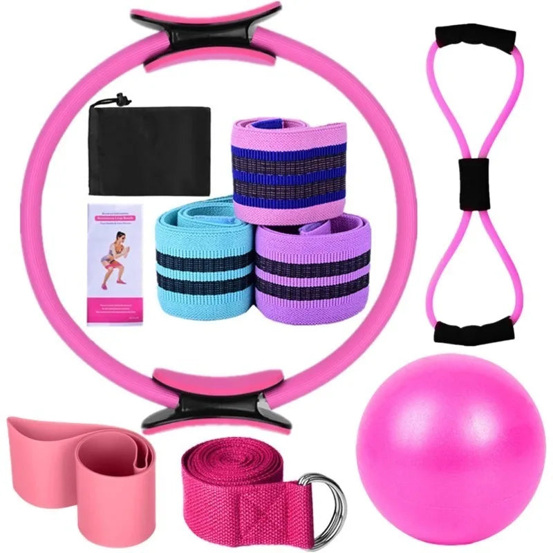 Yoga Sets for Women Pilates at Home Equipment Pilates Magic Ring Booty Bands for Working Out Glutes Yoga Ball 25cm Figure 8 Resi - Main Image
