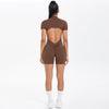 Hollow Out Backless Short Sleeved Zipper Jumpsuit for Woman Jumpsuit Yoga Suit One-Piece Legging Short Push Up Gym Yoga Clothing - Thumbnail 2